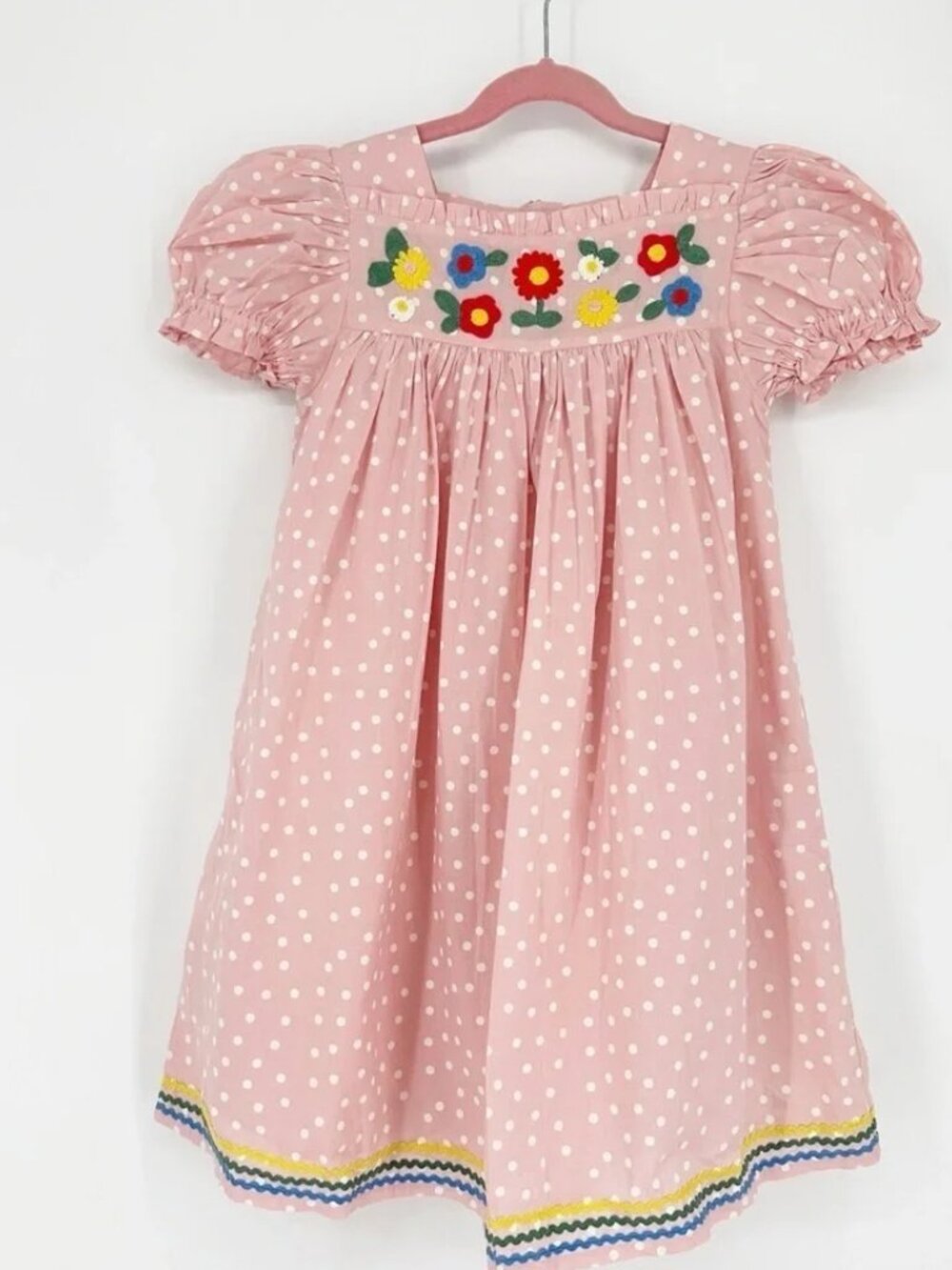 Embroidered Floral Polka Dot Dress